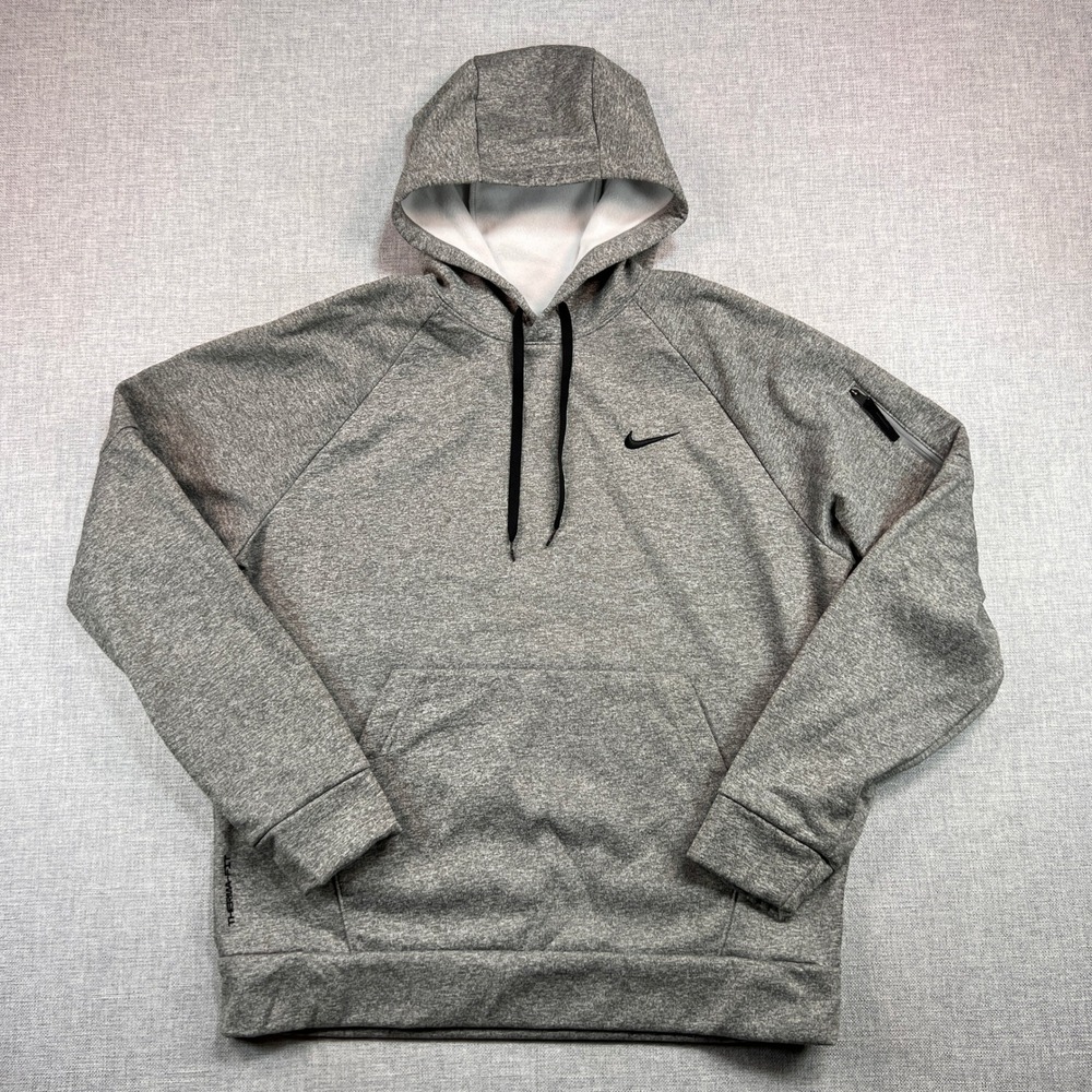 Nike Therma-FIT Fitness Hoodie Pullover Men Large Gray Athletic Training Gym